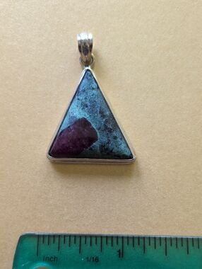 Sterling Silver Triangle Purple and Teal Gemstone Pendant  - Women Jewelry
